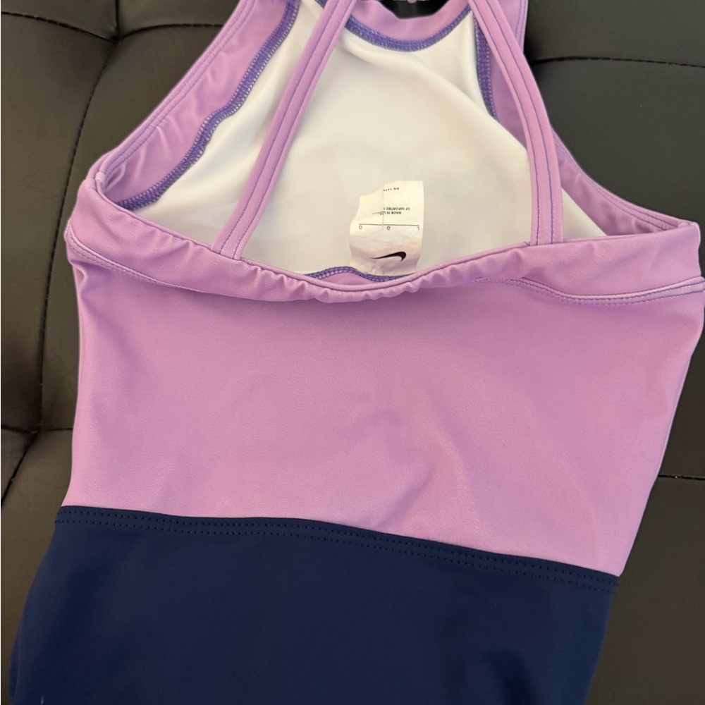 Nike Girls Colorblock One-Piece Swimsuit in Lavender and Navy